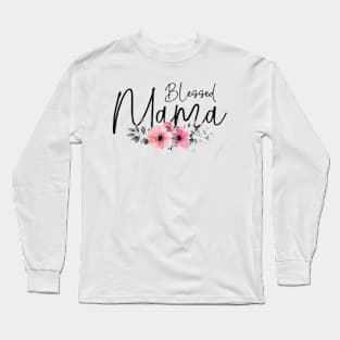 Funny Mom Shirts Women Blessed Mama T Shirt Mother's Day Present Tee Mom Life Shirt Casual Letter Print Short Sleeve Tops Long Sleeve T-Shirt